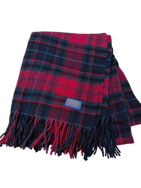 Vintage Pendleton Red Blue Green Plaid Wool Picnic Stadium Blanket